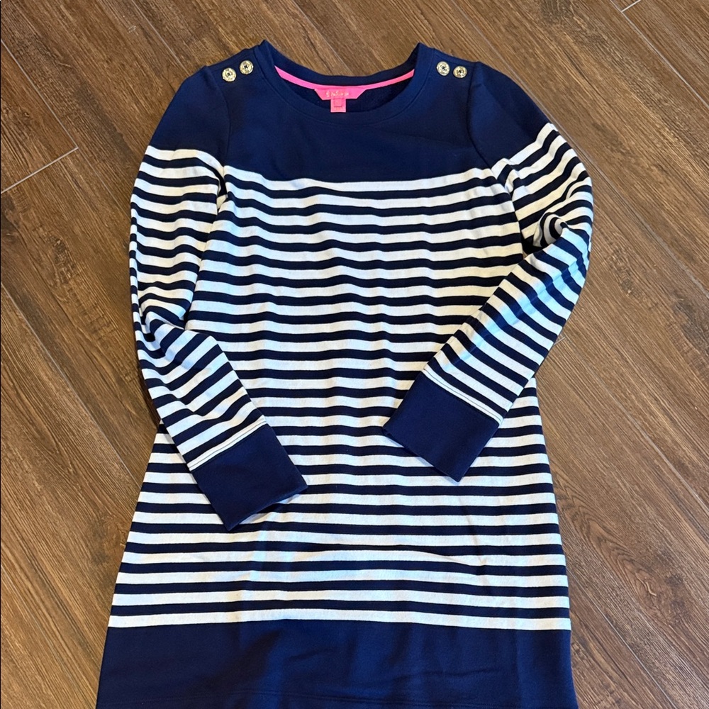 Lilly Pulitzer Navy and White Striped Long Sleeve Dress